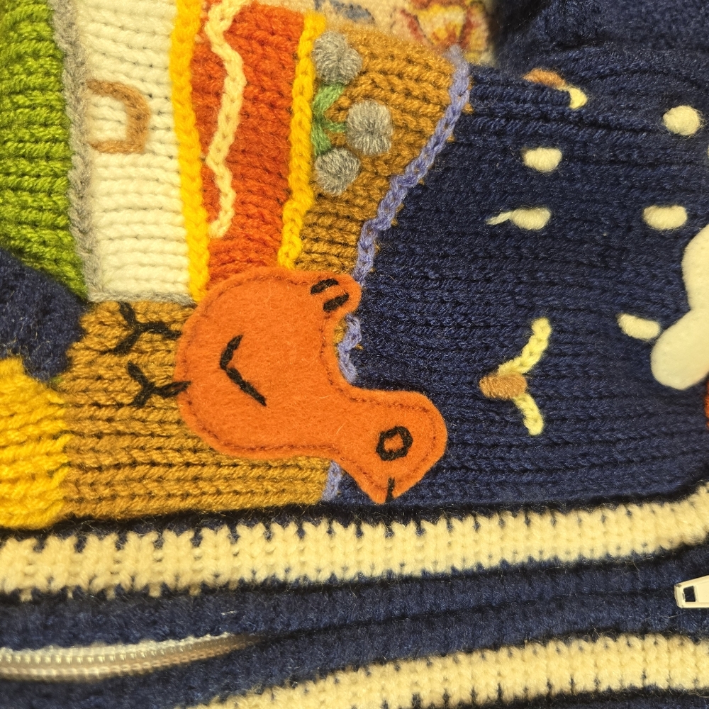 Kid’s Rainbow Peruvian Wool Sweater Zipper Cardigan Embroidered Hooded Sz 0 - Picture 6 of 10